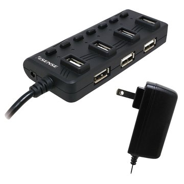 Esense 逸盛擴充戰士升級版(黑)7埠USB2.0HUB含變壓器