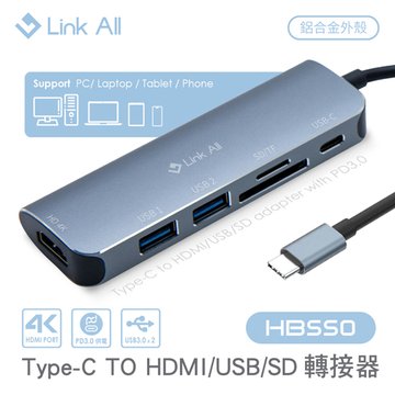 Link All HB550 Type-C TO HDMI/USB/SD 轉接器