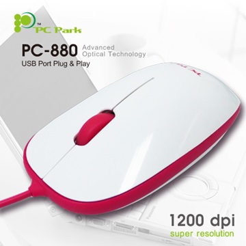 PC Park M880WR光學滑鼠/USB(白紅)