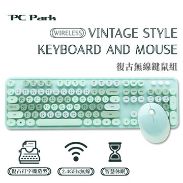PC Park D300復古無線鍵鼠組(綠)(福利品出清)