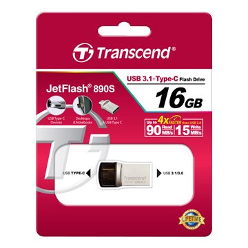 Transcend 創見JetFlash 890 16GB USB3.0 type-c OTG  隨身碟-銀