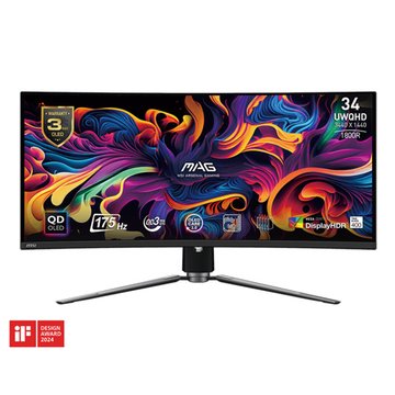 MSI 微星 34" MAG 341CQP QD-OLED 2K/175hz曲電競(0.03ms/1800R/HDR400/KVM/HDMI2.1*2.DP.Type-C/3年防烙印保固/OLED)