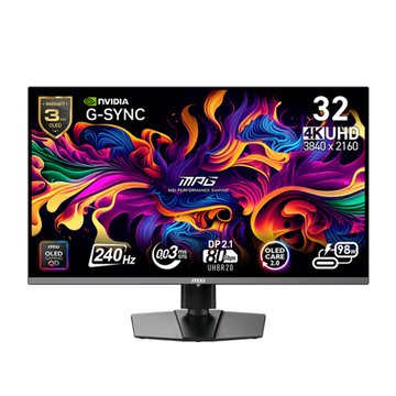 MSI 微星 32" MPG 322URX QD-OLED 4K/240Hz電競(0.03ms/HDR400/HDMI2.1*2.DP.Type-C 98W)OLED