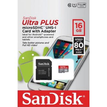 SANDISK Ultra Micro 16G U1附轉卡(讀80