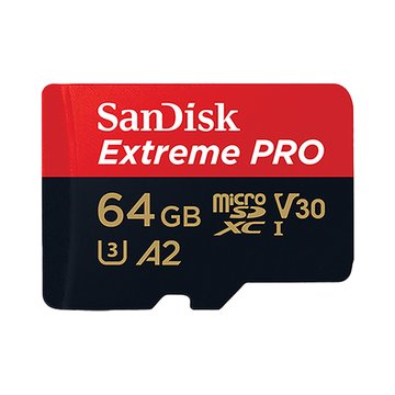 SANDISK Extreme PRO microSD 64GB U3 A2 V30 記憶卡 (公司貨) (讀/寫速度: 200MB/90MB)(附轉卡)
