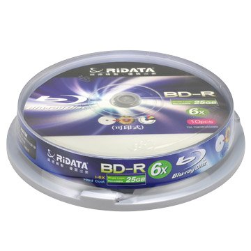 RIDATA 錸德 藍光可印6X BD-R / 25G 10片+布丁桶
