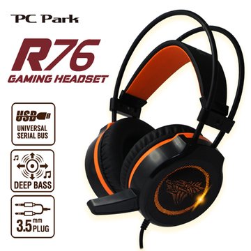 PC Park R76(黑橘)電競耳機麥克風