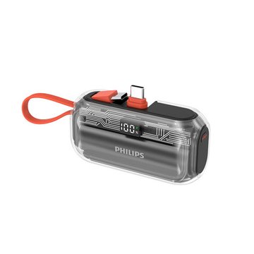 PHILIPS 飛利浦 DLP2568CB 5000mAh FunCube 3.0 PD/QC3.0透明款直插自帶線口袋行動電源-黑