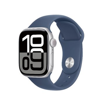 APPLE 蘋果 Watch S10(GPS)(M/L)銀色鋁金屬錶殼+丹寧色運動錶帶46mm