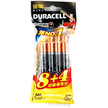 DURACELL 新金頂鹼性電池4號8+4入