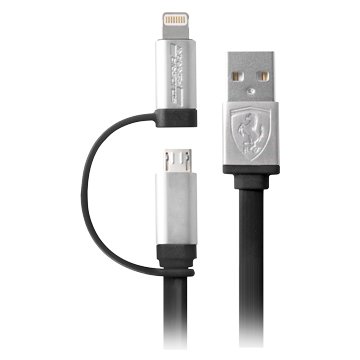 Ferrari Lightning + Micro B/USB 1M 2合1傳輸線 黑
