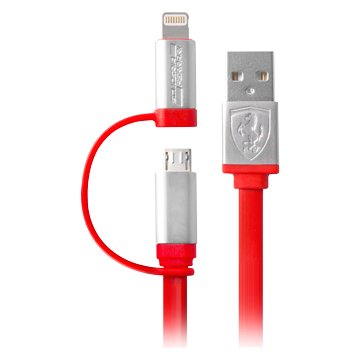 Ferrari Lightning + Micro B/USB 1M 2合1傳輸線 紅