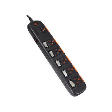 PowerSync 五開六插安全防塵延長線 2.7M (黑)