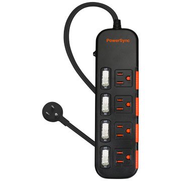 PowerSync 四開四插滑蓋防塵防雷擊延長線 1.8M(黑)