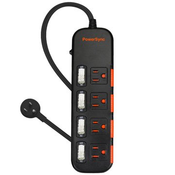 PowerSync 四開四插滑蓋防塵防雷擊延長線2.7M (黑)