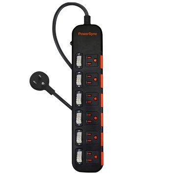 PowerSync 六開六插滑蓋防塵防雷擊延長線4.5M (黑)