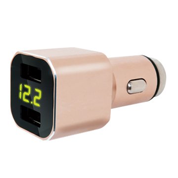 Hawk 雙USB 3.1A 電壓顯示車用充電器 (黑/金)