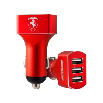 Ferrari 鋁合金車用3孔USB充電器 紅