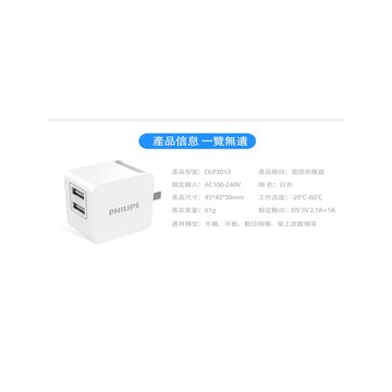 PHILIPS 飛利浦 3.1A雙USB快速充電器 DLP3012