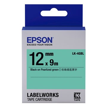 EPSON 愛普生 LK-4GBL (12mm)綠底黑字珍珠彩標籤帶