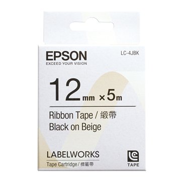 EPSON LC-4JBK (12mm)米底黑字緞帶標籤帶