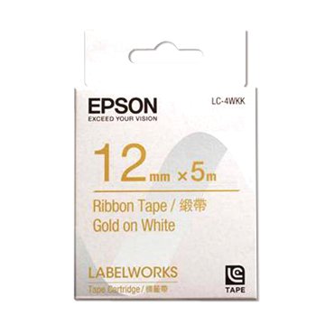 EPSON LC-4WKK (12mm)白底金字緞帶標籤帶