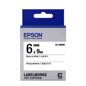 EPSON 愛普生 LK-2WBW(6mm)白底黑字高黏性標籤帶