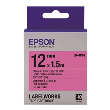 EPSON LK-4PB2(12mm)粉紅底黑字磁鐵標籤帶