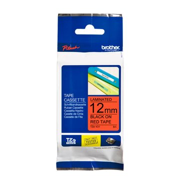 Brother 台灣兄弟 (客訂品) TZe-431(12mm)紅底黑字護貝標籤帶
