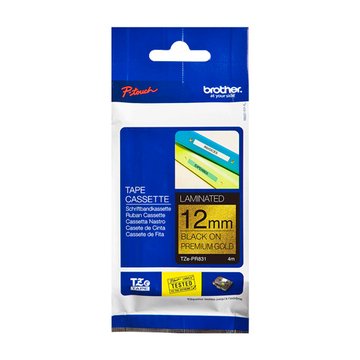 Brother 台灣兄弟 (客訂品) TZe-PR831(12mm)華麗金底黑字華麗護貝標籤帶