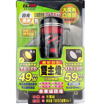  LED充電式U3頭燈(黃光/白光) CY-H5240